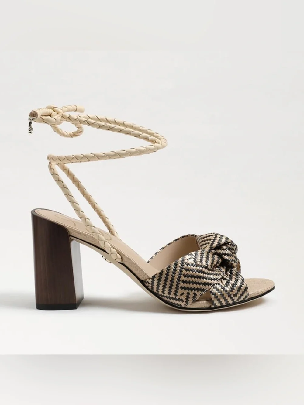 Sam Edelman Bodhi Braided Ankle-Tie Block Heel Sandals in Beige/Black - Picture 2 of 12